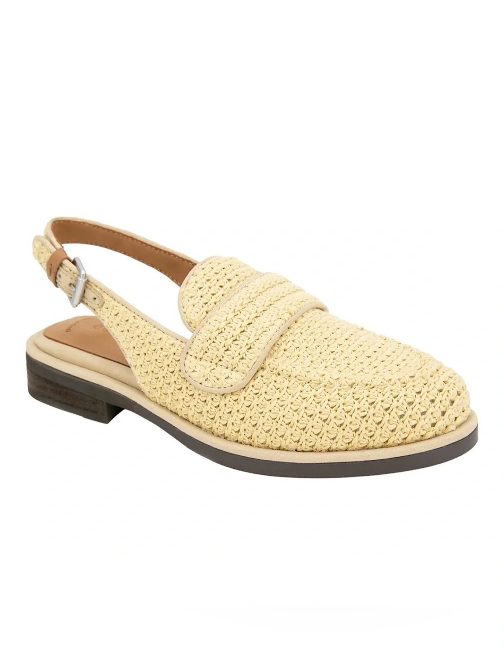 Gentle Souls CALEB Cream Woven Raffia Low Heel Open Back Slingback Loafers